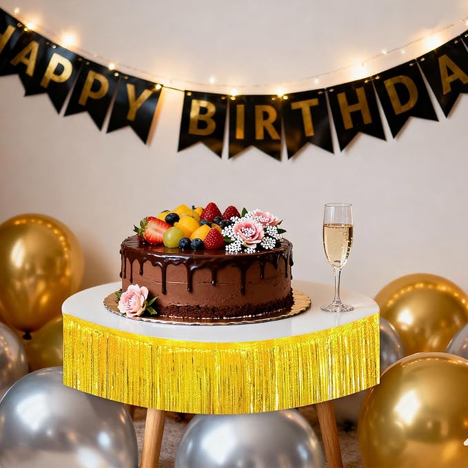 4 Packs Foil Fringe Garland Tinsel Streamers Shiny Wall Hanging Birthday Banner Backdrop for Graduation Wedding Anniversary Celebration Happy Birthday Party Decorations Glitter Gold