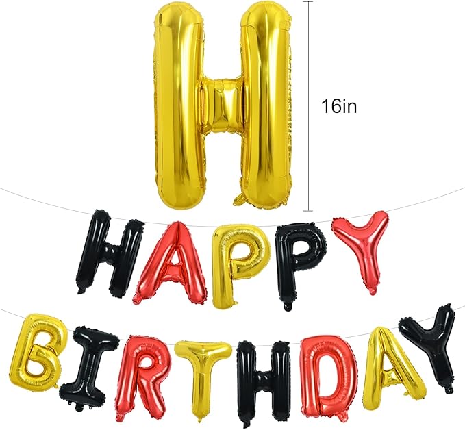 TONIFUL Happy Birthday Balloons Banner 16 Inch Mylar Foil Letters Birthday Sign Reusable for Girls Boys Kids & Adults Birthday Party Decorations Supplies（Black Red Gold）