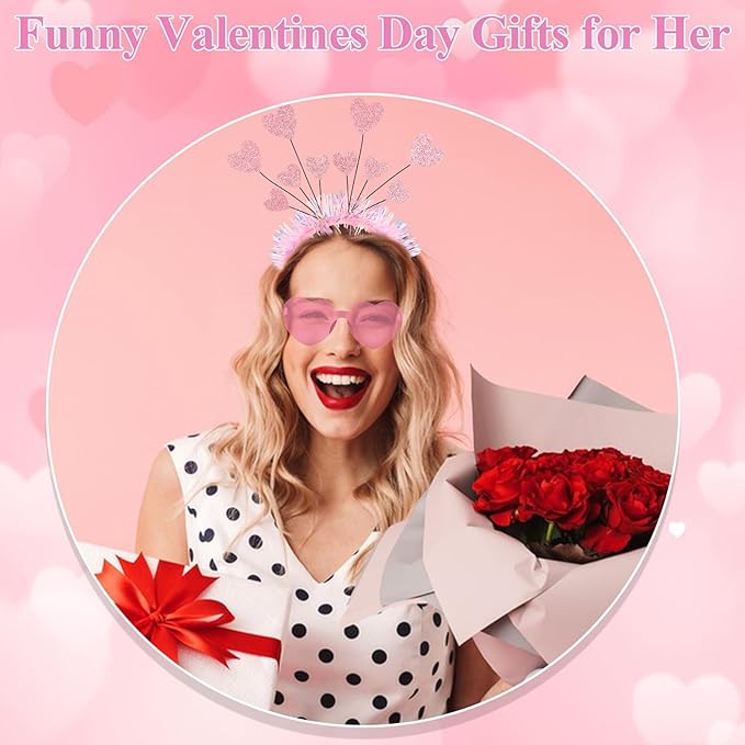 Semato Pink valentines Day Headband with Pink Heart Sunglasses for Valentines Day Accessories Galentines Party Favors Halloween Costume