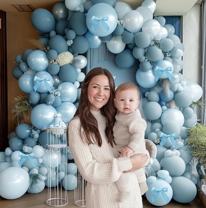 Dusty Blue Balloon Arch Kit Double Stuffed Light Pearl Blue Balloon Garland Pastel Latex Balloons for Baby Shower Birthday Wedding Graduation Party Decoration