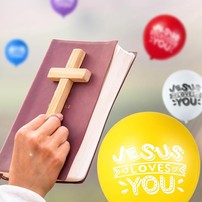 Gejoy Jesus Loves You Balloon 12 Inch Latex Christian Religious Jesus Balloon Party Decor for He Is Risen Party Decor Favor Cross Church Event Birthday Sunday Supplies(Living Colors,60 Pcs)