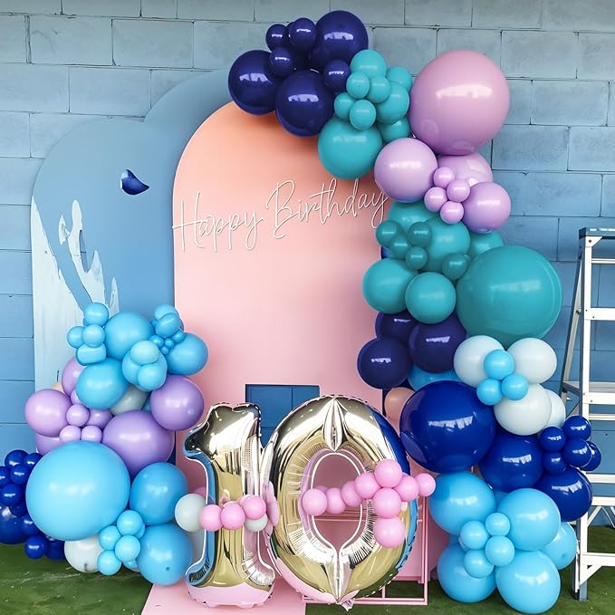 Teal Purple and Blue Balloon Arch Garland Kit, Navy Blue Purple Teal Balloons Garland Kit with Star Balloons for Birthday Hawaii Tropical Party Supplies Video Gaming Baby Shower Party Decorations