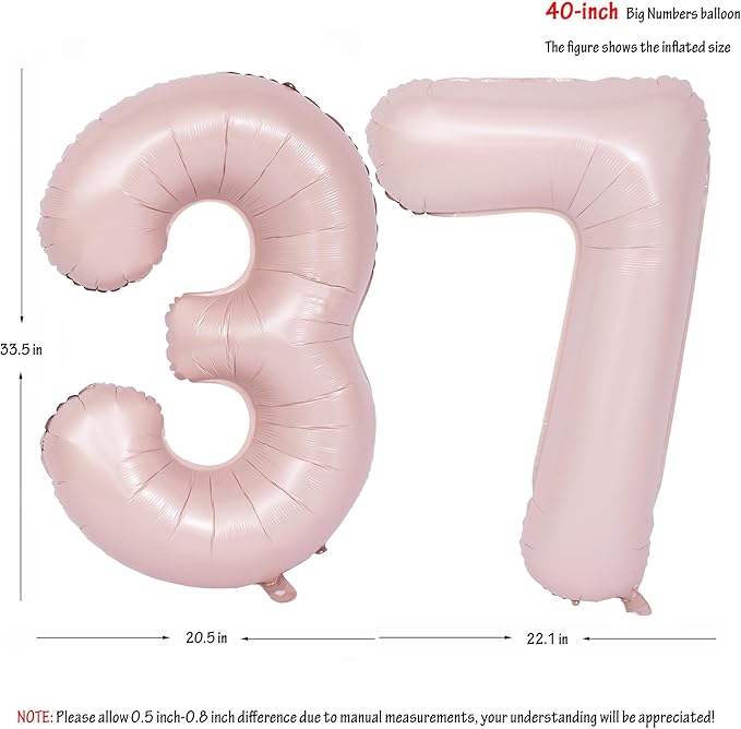 40 In Matte Pink Number Balloons Helium Foil Mylar Balloon Birthday Party banquet Decoration Digital 37
