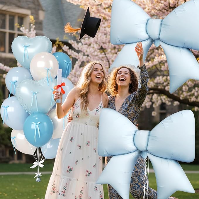 Paready Baby Blue Heart Balloon, 38 Inch Bow Balloons, Pearl Sand White Dusty Blue Latex Balloons and Bow Heart Shaped Foil Balloon for Boys Birthday Wedding Bridal Baby Boy Shower Valentine Decor