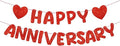 Fulmoon Happy Anniversary Banner Glitter Happy Anniversary Decorations Wedding Party Banner Romantic Decorations No DIY Pre-strung for Wedding Party Birthday Door(Red)