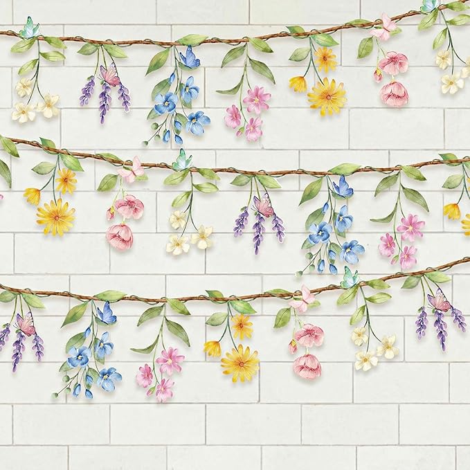 2 Pcs Wildflower Garland, Wildflower Party Decorations Reusable Garden Flower Banner for Baby Shower Birthday Spring Supplies Fresh Off the Market Bridal Shower Girl Party