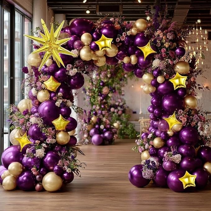 Dark Purple Balloon Arch Double Stuffed Latex Metallic Purple Explosion Star Balloon Garland Different Sizes Dark Lavender Balloons for Birthday Baby Shower Graduation Prom Bachelorette Party Decor