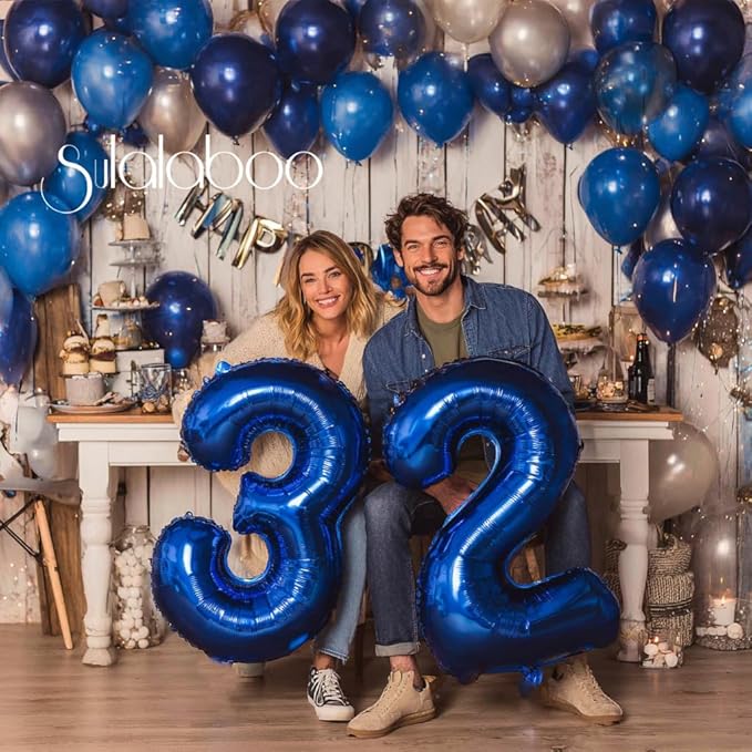 40Inch Navy Blue Number 32 Balloon Large Helium Royal Blue Number Balloons 0-9 Giant Digital 32nd Foil Mylar Big Party Balloon for Boy Birthday Party Anniversary Graduation Decorations