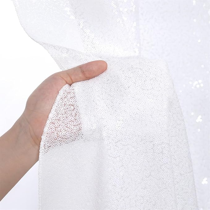 B-COOL White Sequin Backdrop Curtain 6 Panels 2ftx8ft Wedding Shiny Curtains Drapes for Wedding Birthday Baby Shower Party Background Decorations