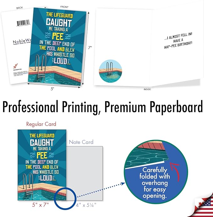 NobleWorks - 1 Funny Birthday Paper Card w/ 5 x 7 Envelope For Men, Women - Bday Deep End C8646BDG