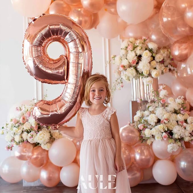 AULE 40 Inch Big Rose Gold 9 Balloon Number Large Foil Helium Number Balloons 0-9 Jumbo Giant Happy 9th Birthday Party Decorations for Boy or Girl Huge Mylar Anniversary Party Supplies