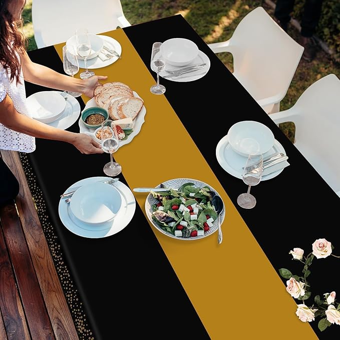Childom 3 Pack Graduation Tablecloth,Graduation Decorations Class of 2026 Graduation Party Decorations,54"x108" Black and Gold Plastic Table Cloth Disposable for Home,School,Birthday,Wedding,Parties
