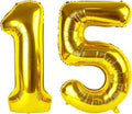 15 Gold Number Balloons, 40 Inch Balloons for Woman Man 15th Birthday Party Decoration, Foil Number Ballon for 15, 51 Anniversary, Bridal Shower, Graduation, Valentine's Day, Mother's Day, Easter