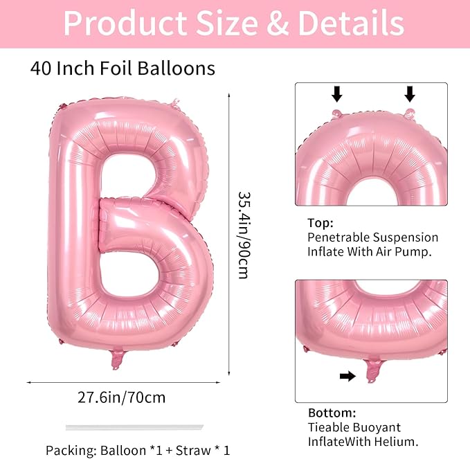 Biapian 40 Inch Baby Letter Balloons, Giant Light Pink Baby Balloons, 4 Pcs Big Pastel Pink Foil Large Aluminum Balloon for Girls Women Birthday, Baby Shower, Wedding, Gender Reveal Party Decoration