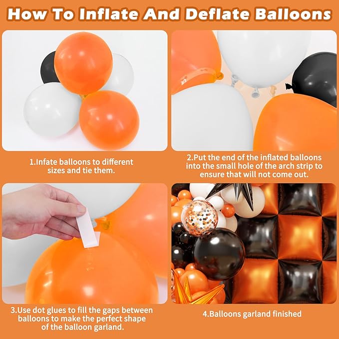152Pcs Orange and Black Foil Square Balloon Wall Backdrop with Black Orange White Latex Balloons Arch Garland Kit, Double Sided Balloon Tunnel for Graduation, Birthday, Halloween Party Decoration