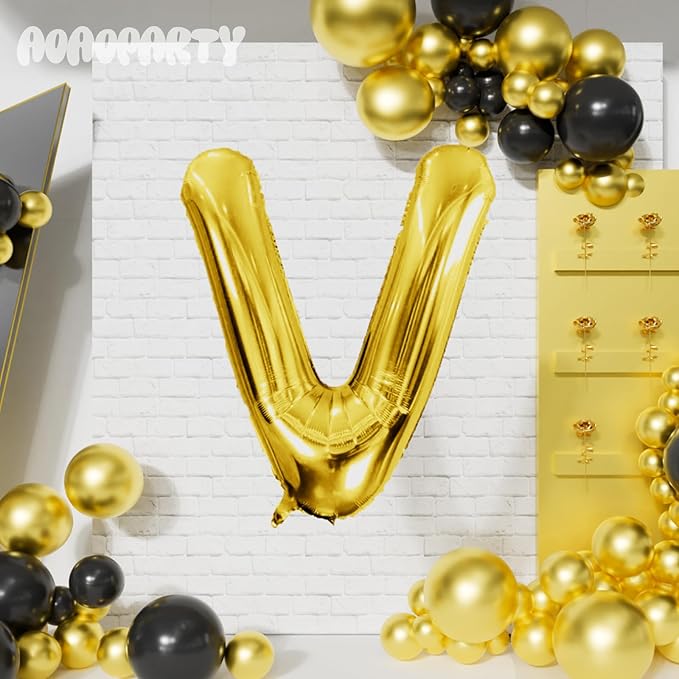Letter Balloons 40Inch Large Giant big Foil Mylar Gold Balloons V for Birthday Party Decorations