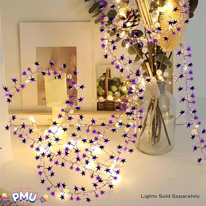PMU 75 Ft Star Wire Shiny Garland Purple - Halloween, Christmas Party, Wedding, Birthday, Festive Home Decoration Ornament Purple (3pc-25Ft Each)