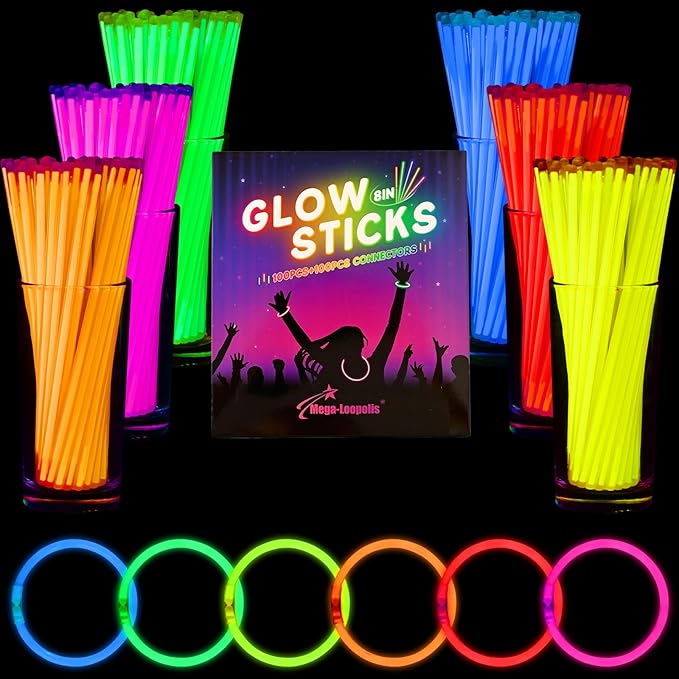 Mega-L 800 Pcs Glow Sticks Bulk Party Pack, Glow in the Dark Party Supplies, 8" Ultra Bright Glow Necklaces and Bracelets with Connectors for Neon Glow Birthday Pool Party , New Years Eve Party Favors