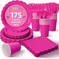 Vyntra 175 Pcs Hot Pink Disposable Paper Plates and Napkins Set for 25, 9" Dinner Plates & 7" Dessert Plates, Tableware for Birthday, Bachelorette, Party