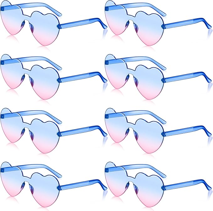 Frienda 8 Pairs Heart Shaped Sunglasses for Women Rimless Heart Glasses Candy Color Sunglasses for Party Favor