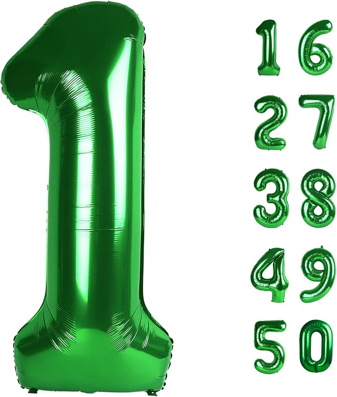 40 Inch Balloon Green 1 Number Balloons Giant Jumbo Number 1 Foil Mylar Balloons for Boys Girls 1st Birthday Party Supplies 10 11 21 100 Anniversary Events Decorations