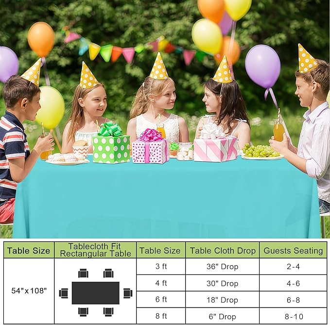 Smiry Disposable Table Cloth - 15 Pack, 54 x 108 Inch Waterproof Rectangle Tablecloths for Parties, Decorative Plastic Table Cover, Leakproof & Sturdy, Teal