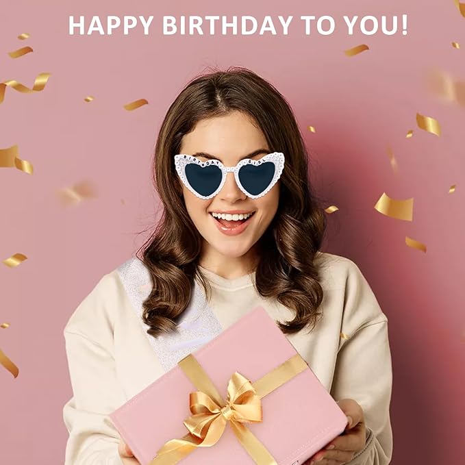Birthday Girl Sash & Glasses Set, Birthday Sash for Women Girls, Silver 70.8" x 3.75", Happy Birthday Accessories Party Favors Set for Women Girls