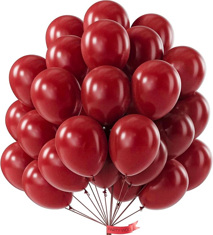 PartyWoo Burgundy Balloons 101pcs 12 Inch Dark Red Maroon Ruby Red Latex Helium Balloons for Graduation Valentine's Day Wedding Anniversary Casino Citizenship Christmas Party Decorations Red-Y75