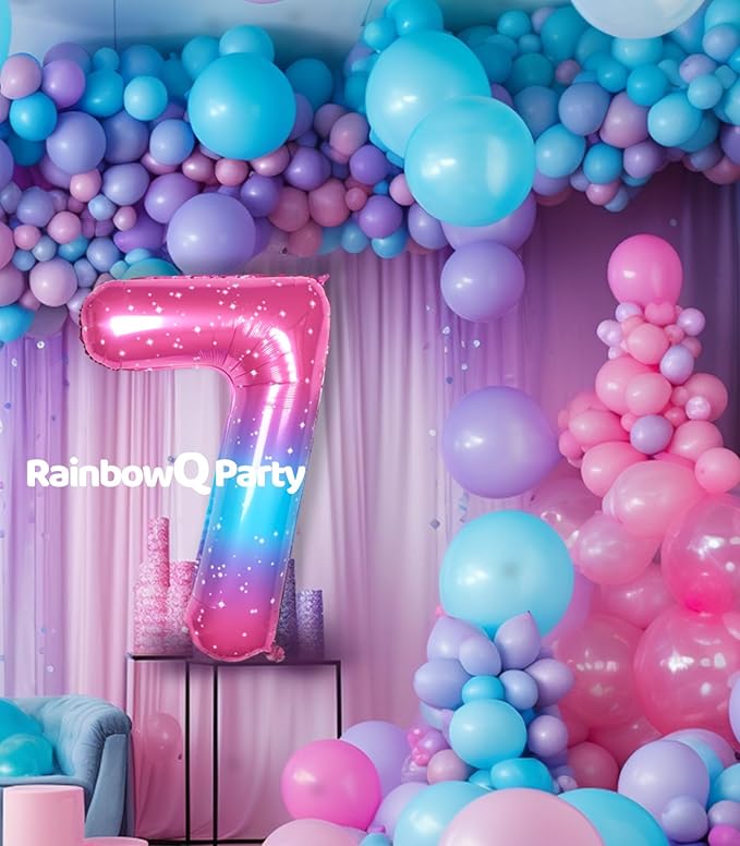 7 Balloon Number 40 Inch for Boy or Girl Big Starry 0-9 Foil Mylar Large 7 Number Balloon Happy 7th Birthday Party Anniversary Decorations Supplies