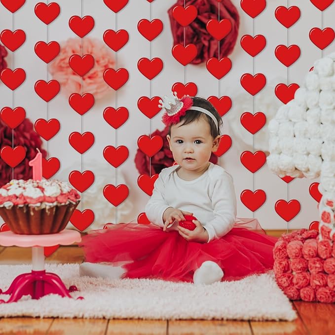 Capoda 8 Pcs Valentines Heart Garland Decorations Burgundy Red Heart Garland Banners Hanging Decor for Sweet Day Birthday Party Wedding Anniversary Party Supplies
