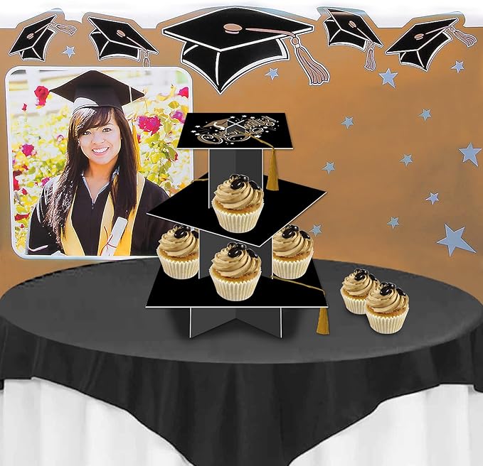 KALEFO Graduation Decorations 2026 Graduation Cap Cupcake Stand with Tassel Grad Party Supplies Graduation Party Favors Table Decor (Gold)
