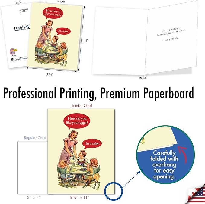 NobleWorks Big Hysterical Birthday Paper Card 8.5 x 11 Inch with Envelope (1 Pack) Large Jumbo Bday Eggs In Cake J4651BDG