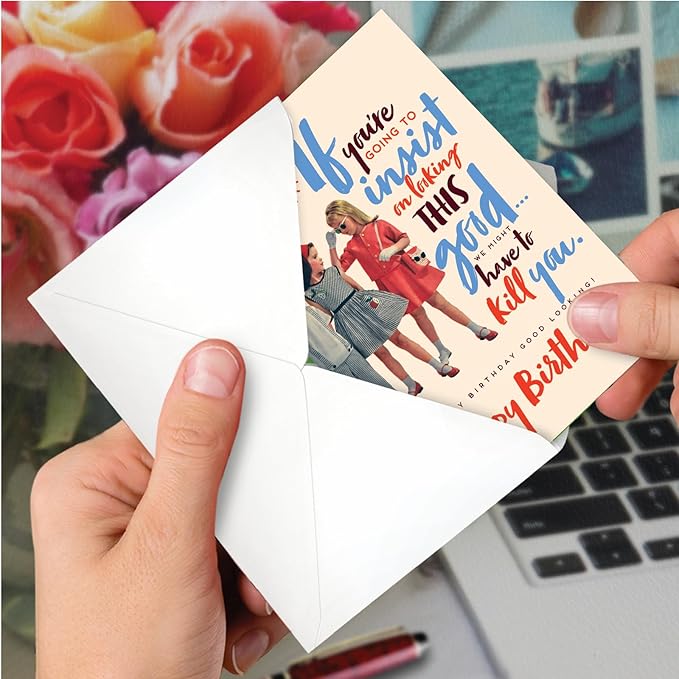 NobleWorks - 1 Sassy Happy Birthday Card Funny - Hilarious Grown-Up Card for Women, Wife, Stationery Humor - Good Looking C7024BDG