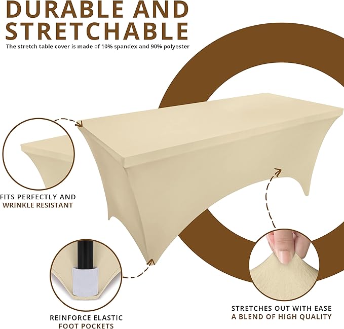 Utopia Kitchen Spandex Tablecloth 2 Pack [4FT, Champagne] Tight, Fitted, Washable and Wrinkle Resistant Stretch Table Cloth Rectangle Cover for Trade Show, Weddings & Parties [48Lx30Wx30H Inch]