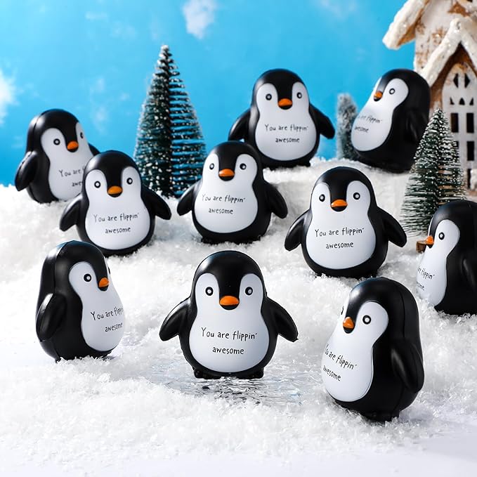 10 Pcs Penguin Stress Balls Emotional Relief Squeeze Stretchy Fidget Inspirational Animal Stress Balls Funny Penguin Plush Toy for Student Coworker Employee Teacher Social Worker