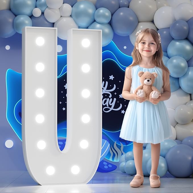 Big Marquee Light-up Letter Decorations: 4 Feet Tall Large Letters U Marry Me Proposal Gender Reveal Alphabet 4FT Sign Graduation Party Wedding Engagement Anniversary HOCO Decor Mosaic Balloon