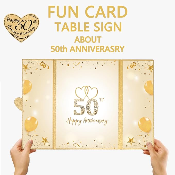 Trgowaul Gold 50th Wedding Anniversary Decorations, Happy 50th Anniversary Guest Book Alternative, 50th Anniversary Signature Book, White Gold Gift Card for 50 Years Wedding Anniversary Party Supplies