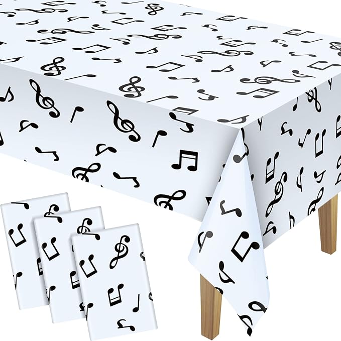 108 x 54 Inch Musical Notes Tablecover Musical Plastic Tablecloth Disposable Table Cover Notes Theme Birthday Party Decoration Supplies(3 Pieces)