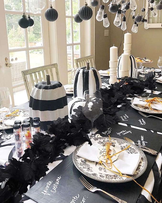 Halloween Garland Decor Indoor Table Decorations Fall Wall Hanging Artificial Black Maple Leaf Vine Decorations for Home (4 Pcs Black Maple Leaf, Set)
