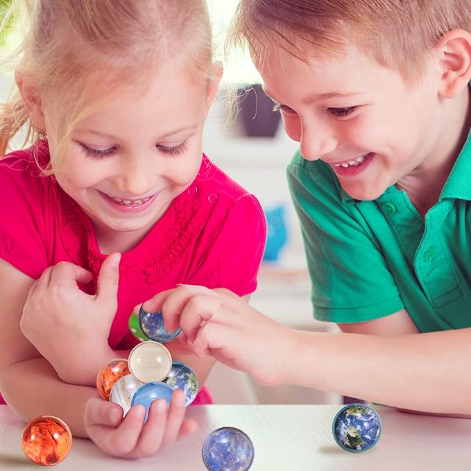 Ayfjovs 24PCS, 32mm Solar System Planets Bouncing Balls for Kids, Rubber Bounce Balls Christmas Bag Filling, Classroom Prizes, Space Party Toys