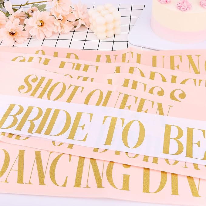 12 Pcs Bachelorette Party Sashes Set - 1 White Bride to Be & 11 Rose Gold Bridesmaid Sashes, Fitting & Skin Friendly, Ideal for Pre - Wedding Celebrations