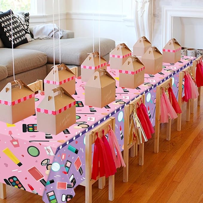 4 Pack Spa Theme Tablecloth Makeup Party Tablecovers 51 x 86 '' Disposable Plastic Makeup Theme Table Cover for Girls Spa Party Birthday Decorations Baby Shower