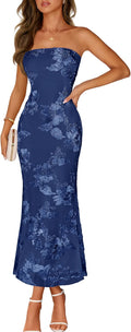 MEROKEETY Women's Floral Strapless Maxi Dress 2026 Summer Mesh Tube Bodycon Formal Wedding Guest Cocktail Party Long Dresses