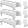 White and Silver Party Decorations Tablecloth, 3 Pack Disposable White Table Cover Printed Silver Table Runner for Birthday Baby Bridal Shower Wedding Anniversary Graduation, 86in x 55in
