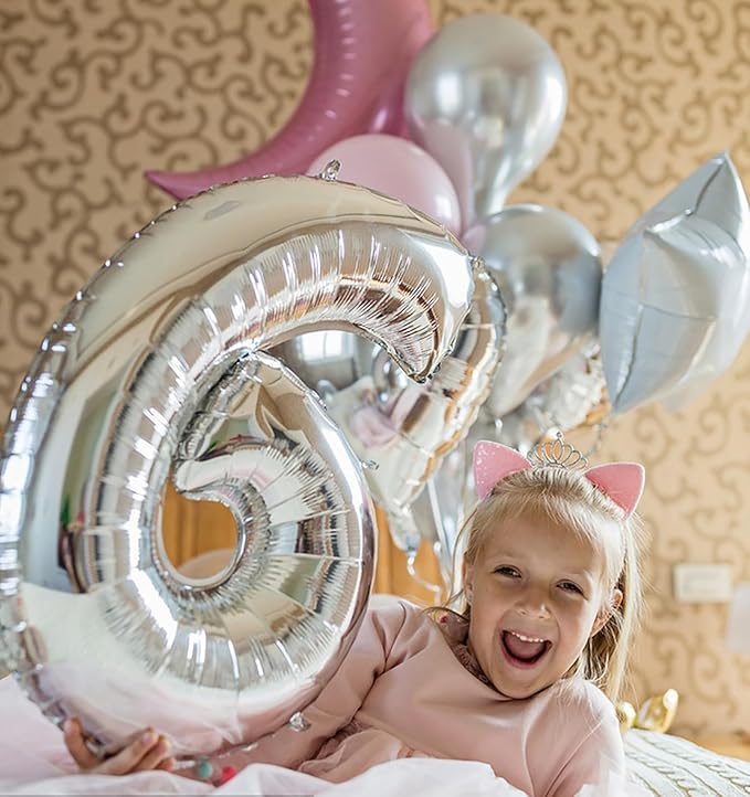 40 Inch Large Silver Number 6 Letter Balloon, Alphabet Letter Mylar Foil Helium Big Number Balloons for Birthday Anniversary Party Graduations Festival Decorations
