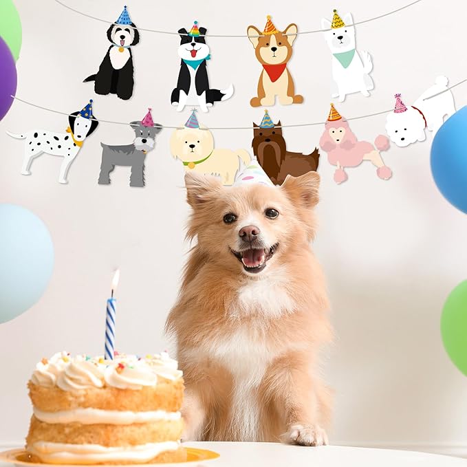Hooqict Dog Birthday Banner Puppy Themed Party Decorations Dog Garland Banner Party Supplies Happy Birthday Sign for Backdrop Boys Girls Kids 1st 2nd 3rd