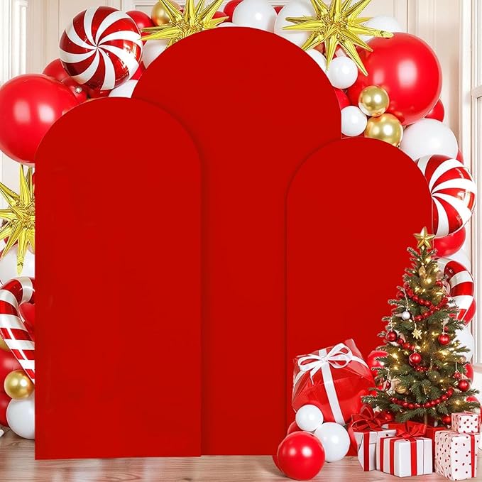 Wedding Arch Cover (7.2FT, 6.6FT, 6FT) Set of 3 Arch Backdrop Spandex Cover for Birthday Party Baby Shower Ceremony Banquet Decoration (Red, 7.2FT,6.6FT,6FT)