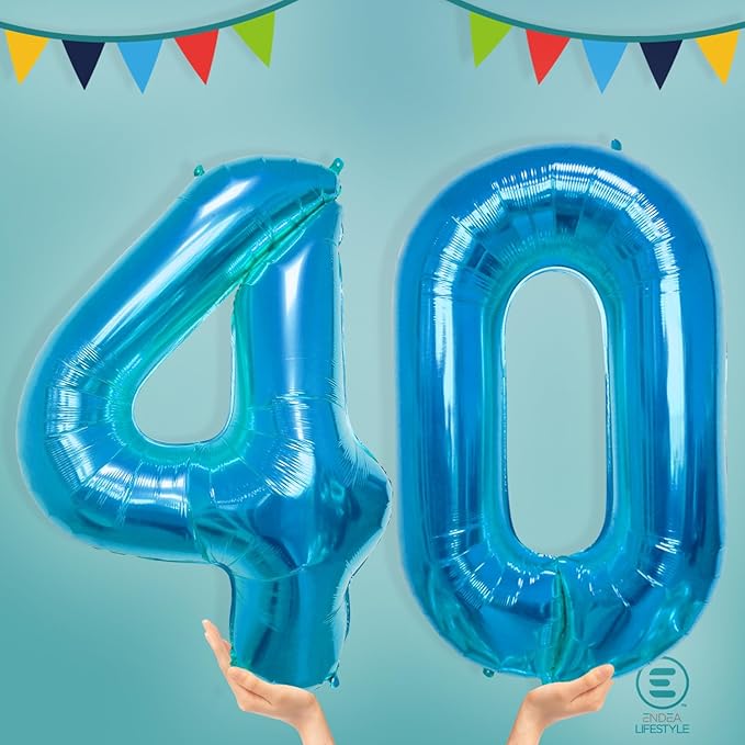 40 Inch Large Blue Number Celebration and Decoration Balloon for Birthday Parties, Graduations, Anniversaries, Weddings, Photo Shoots, Special Events - Helium Foil Mylar (Blue Number 40)