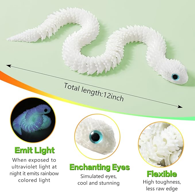 3D Printed Snake,12in Flexible 3D Printed Animal Snake,Christmas Fidget Toys Gifts Halloween Decorations Indoor Outdoor,Decorative Easter for Kids Home Decor. （4pcs）