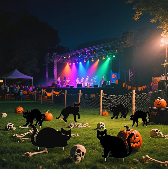 6 PCS Halloween Yard Signs,Scary Black Cat Yard Signs with Stakes,Halloween Decoration for Lawn Garden Courtyard
